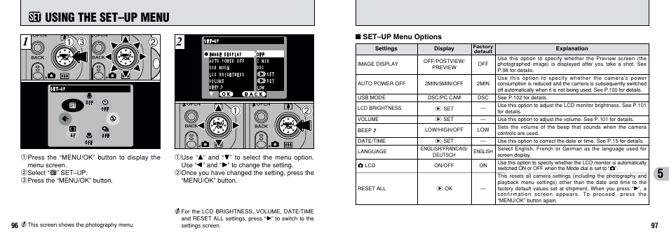 G using the set–up menu | FujiFilm F601 User Manual | Page 49 / 69