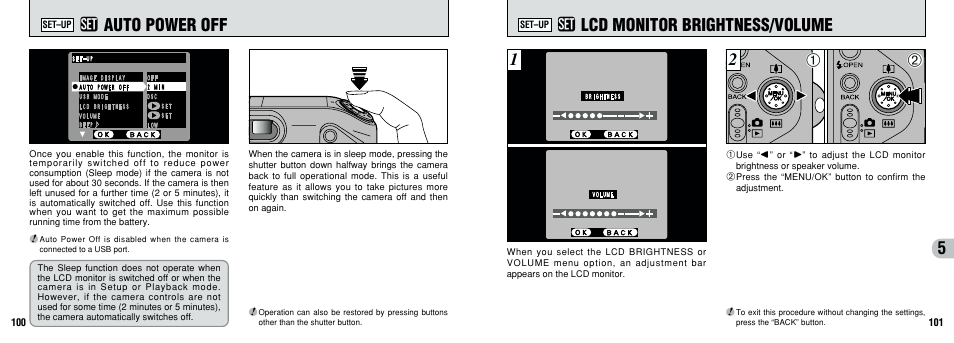 G auto power off, G lcd monitor brightness/volume | FujiFilm F601 User Manual | Page 51 / 69