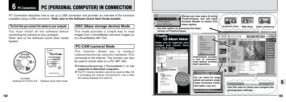 Pc (personal computer) in connection, Dsc (mass storage device) mode, Pc connection | FujiFilm F601 User Manual | Page 52 / 69