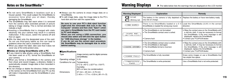 Warning displays | FujiFilm F601 User Manual | Page 60 / 69