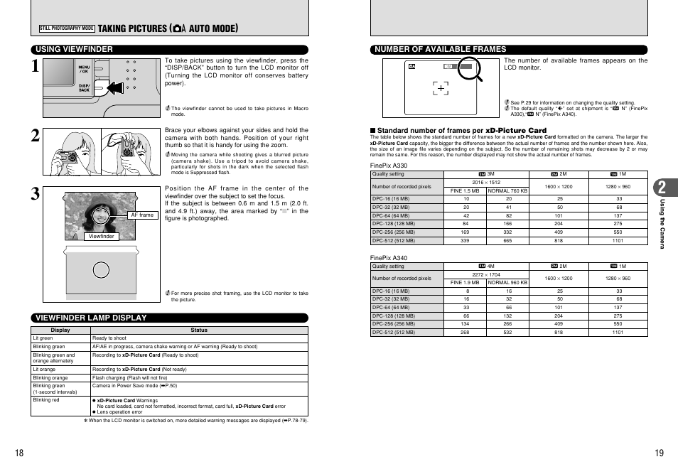 Taking pictures ( a auto mode) | FujiFilm FinePix A330 User Manual | Page 10 / 47
