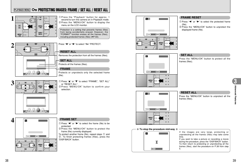 I protecting images: frame / set all / reset all | FujiFilm FinePix A330 User Manual | Page 20 / 47