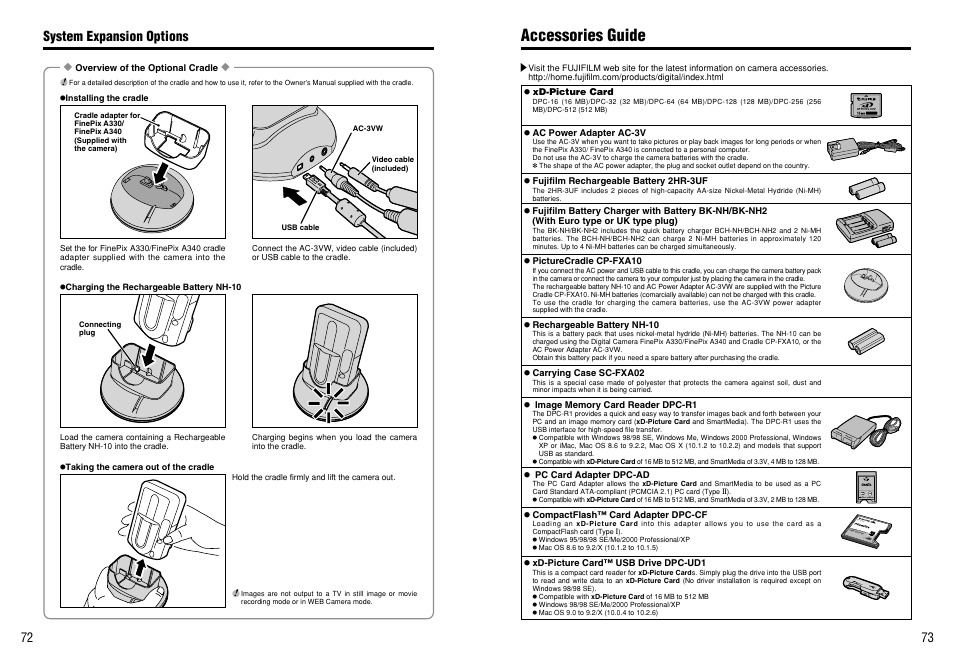 Accessories guide, System expansion options | FujiFilm FinePix A330 User Manual | Page 37 / 47