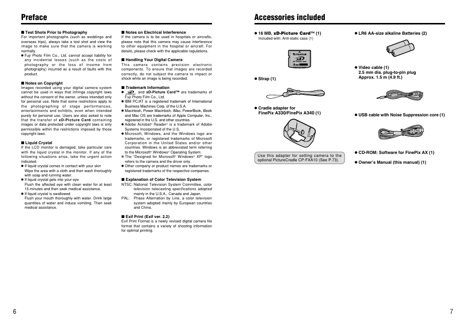 Preface accessories included | FujiFilm FinePix A330 User Manual | Page 4 / 47
