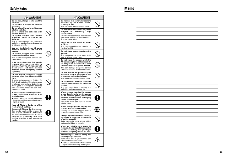 Caution, Warning | FujiFilm FinePix A330 User Manual | Page 45 / 47
