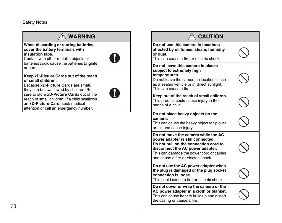 Warning caution | FujiFilm A400 User Manual | Page 130 / 132