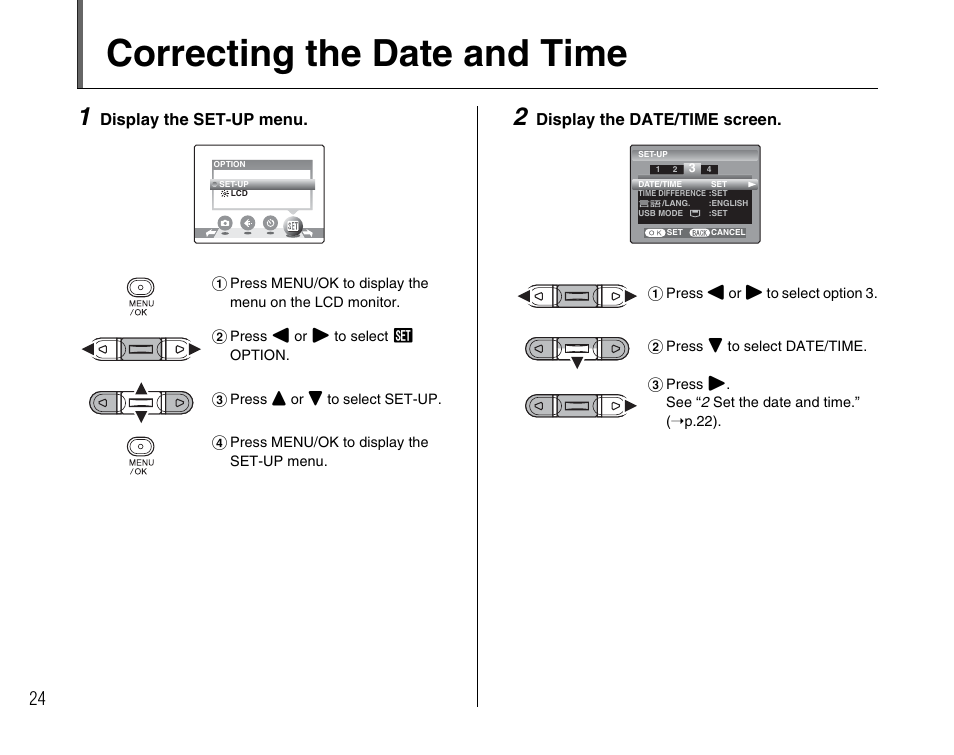 Correcting the date and time | FujiFilm A400 User Manual | Page 24 / 132