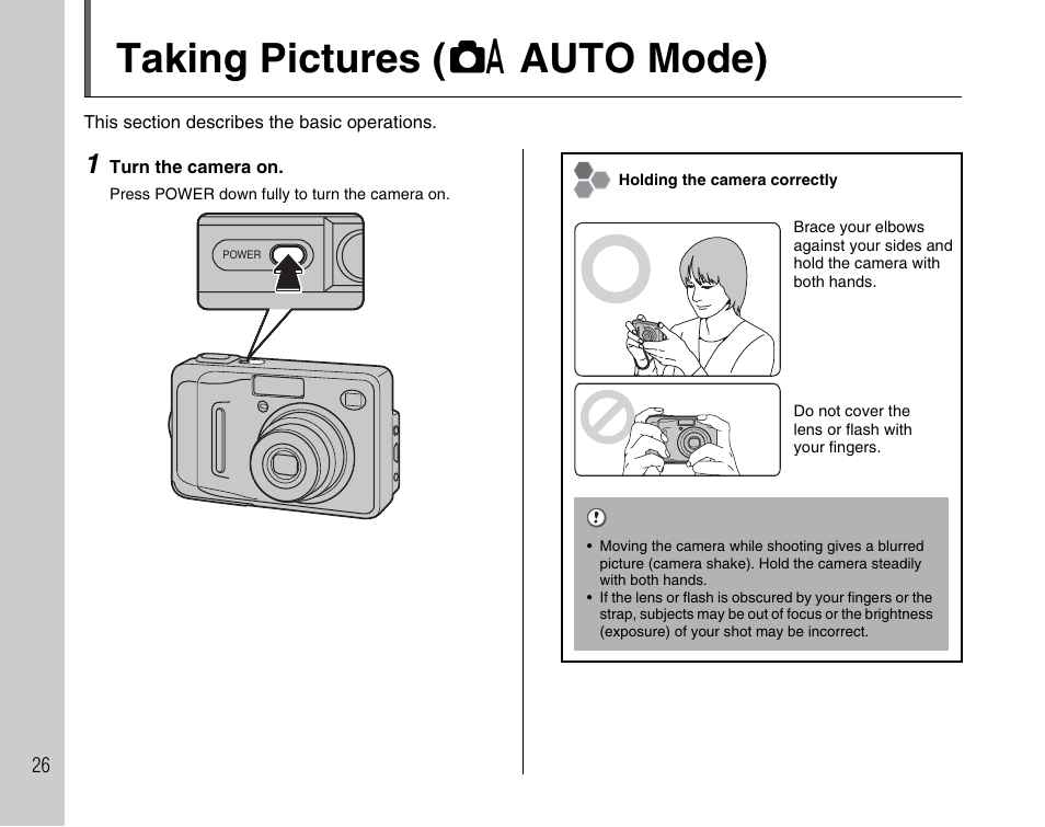 Taking pictures ( a auto mode) | FujiFilm A400 User Manual | Page 26 / 132