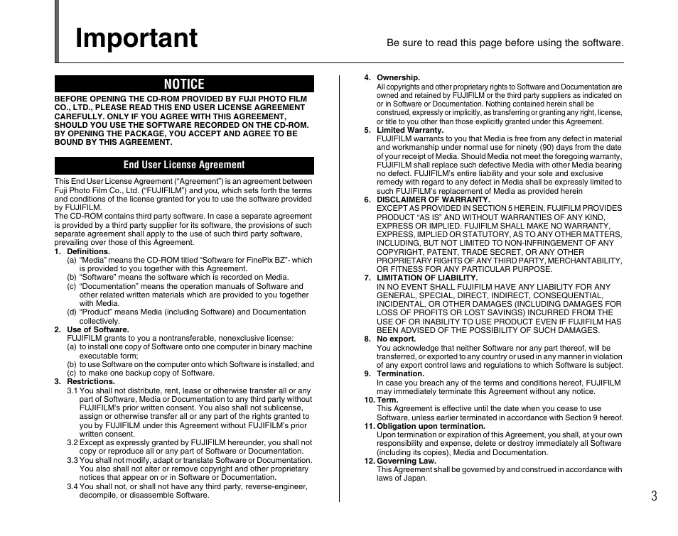 Important, Notice | FujiFilm A400 User Manual | Page 3 / 132