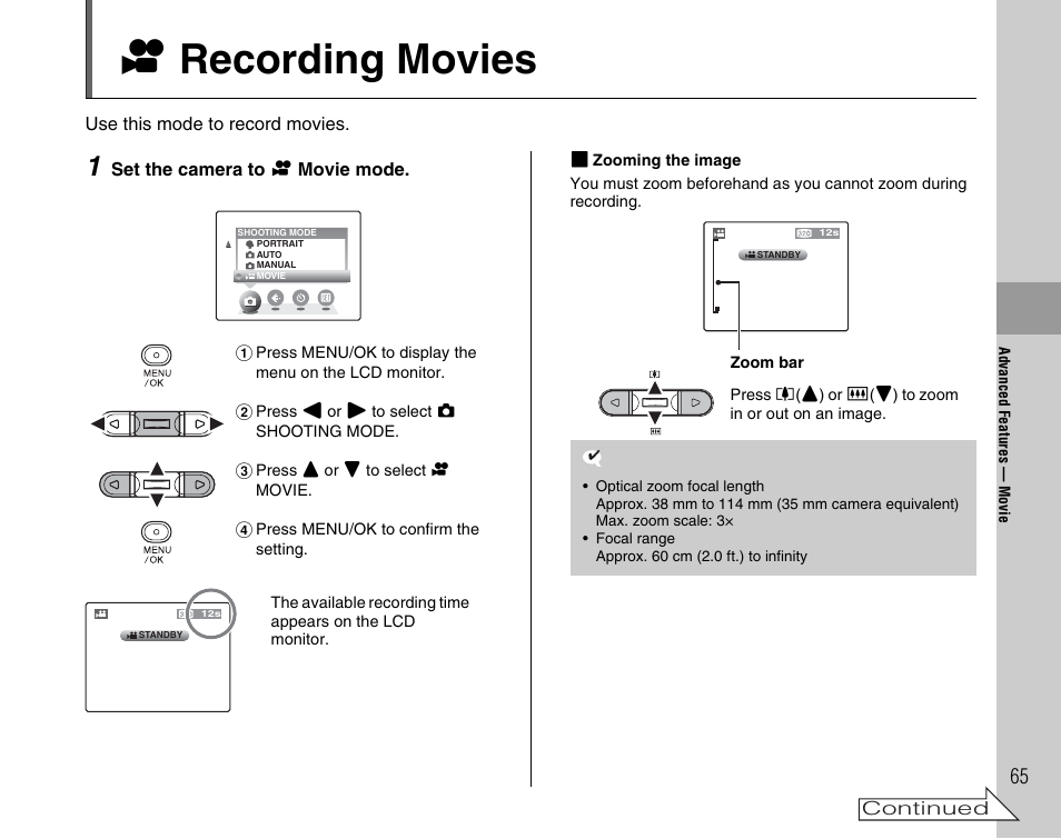 R recording movies | FujiFilm A400 User Manual | Page 65 / 132