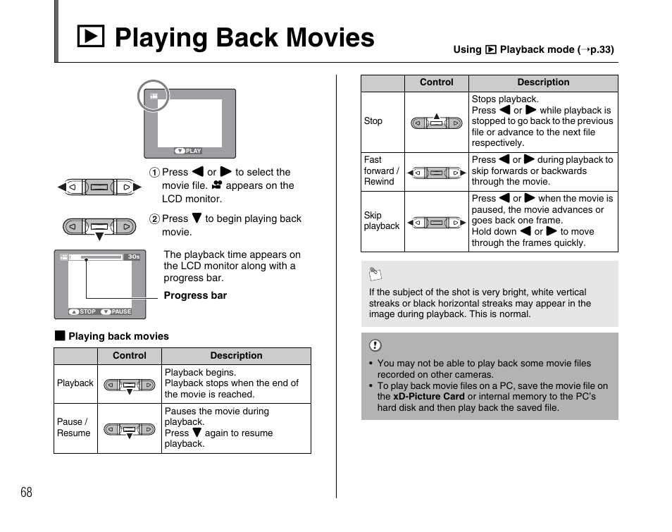 W playing back movies | FujiFilm A400 User Manual | Page 68 / 132