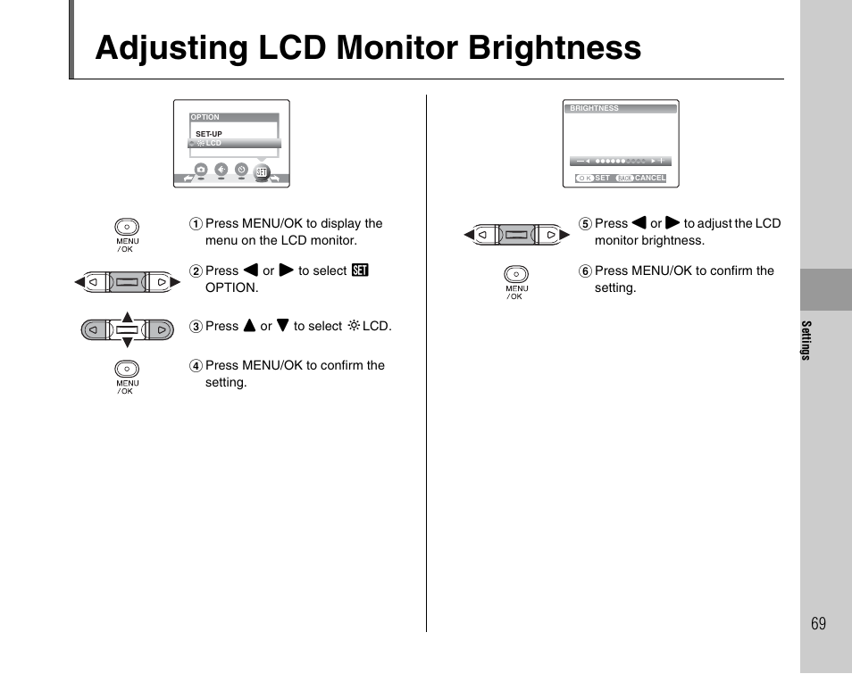 Adjusting lcd monitor brightness | FujiFilm A400 User Manual | Page 69 / 132