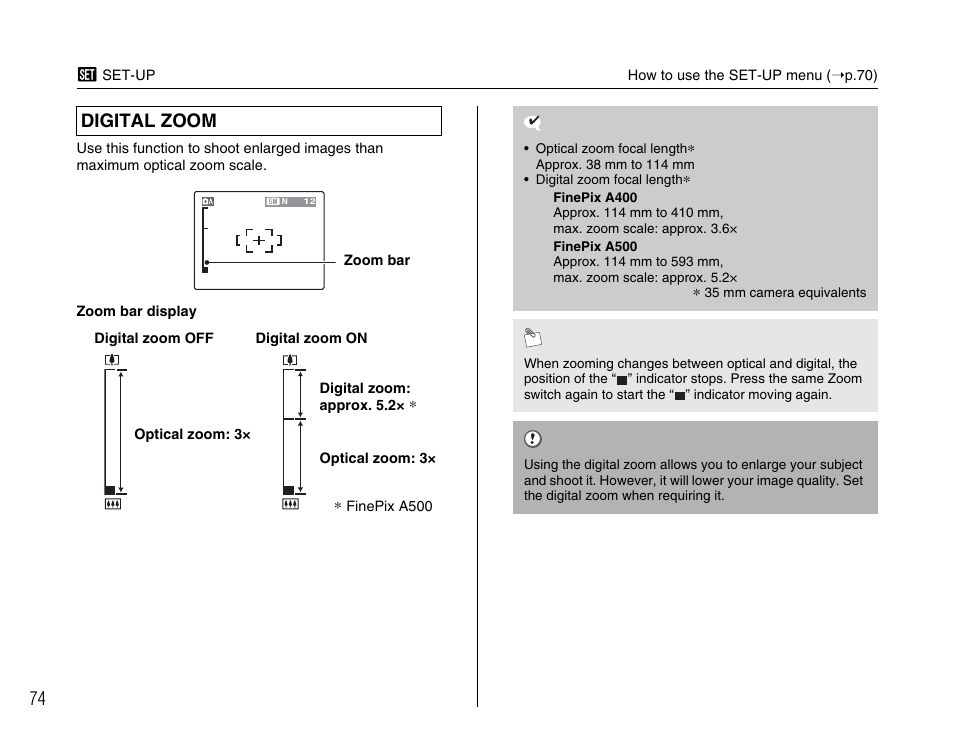 Digital zoom | FujiFilm A400 User Manual | Page 74 / 132