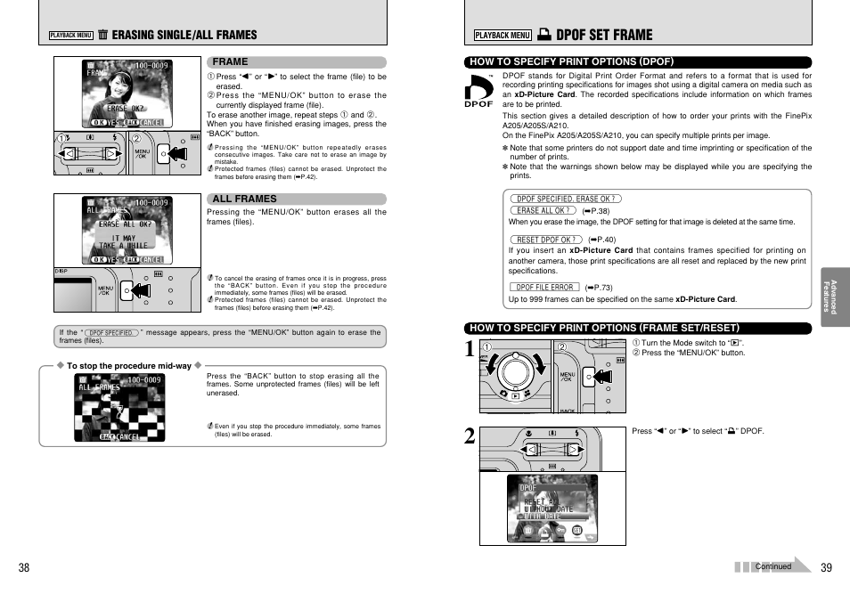 U dpof set frame | FujiFilm FinePix A205S User Manual | Page 20 / 43