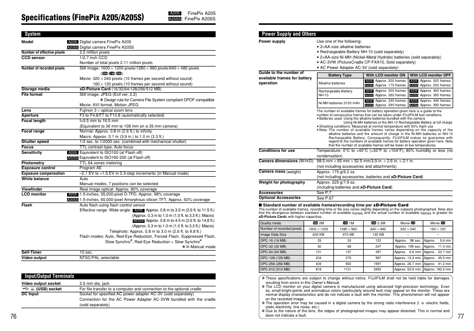 FujiFilm FinePix A205S User Manual | Page 39 / 43