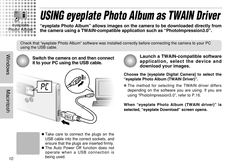 Using eyeplate photo album as twain driver | FujiFilm eyeplate Digital Camera User Manual | Page 10 / 27