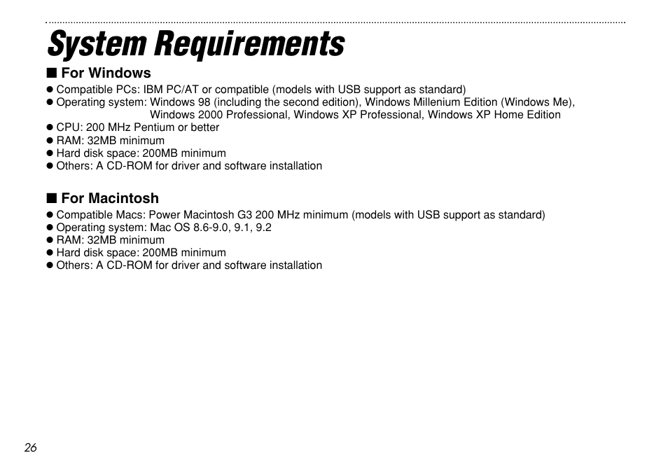 System requirements | FujiFilm eyeplate Digital Camera User Manual | Page 26 / 27