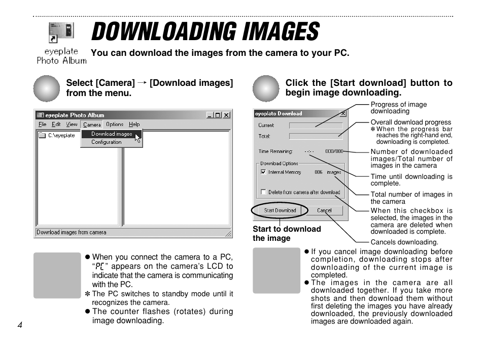 Downloading images | FujiFilm eyeplate Digital Camera User Manual | Page 4 / 27
