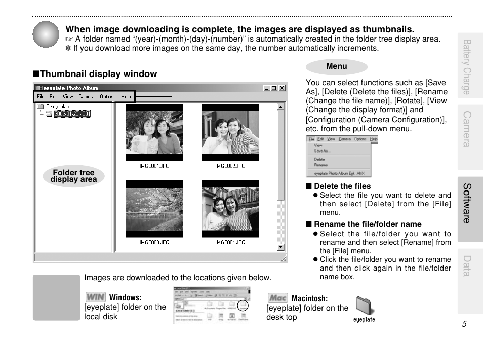 Battery charge camera software data | FujiFilm eyeplate Digital Camera User Manual | Page 5 / 27