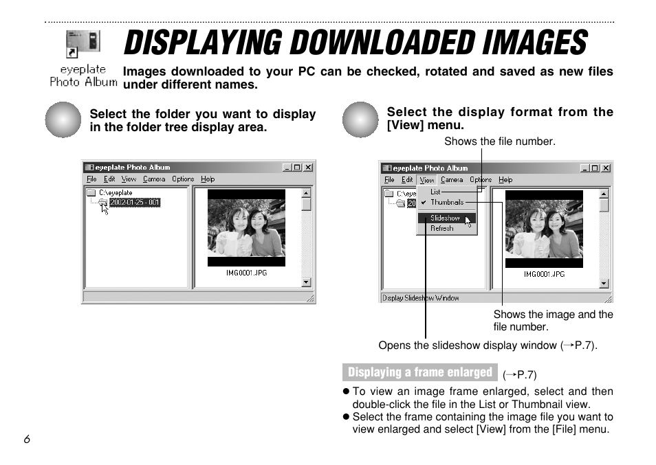 Displaying downloaded images | FujiFilm eyeplate Digital Camera User Manual | Page 6 / 27