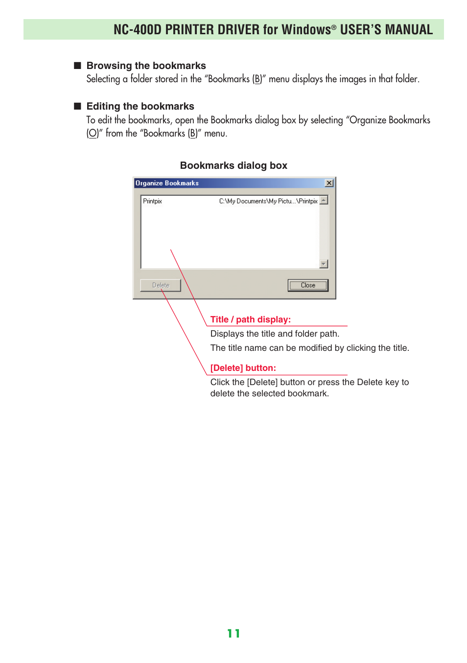 Nc-400d printer driver for windows, User’s manual | FujiFilm NC-400D User Manual | Page 11 / 47