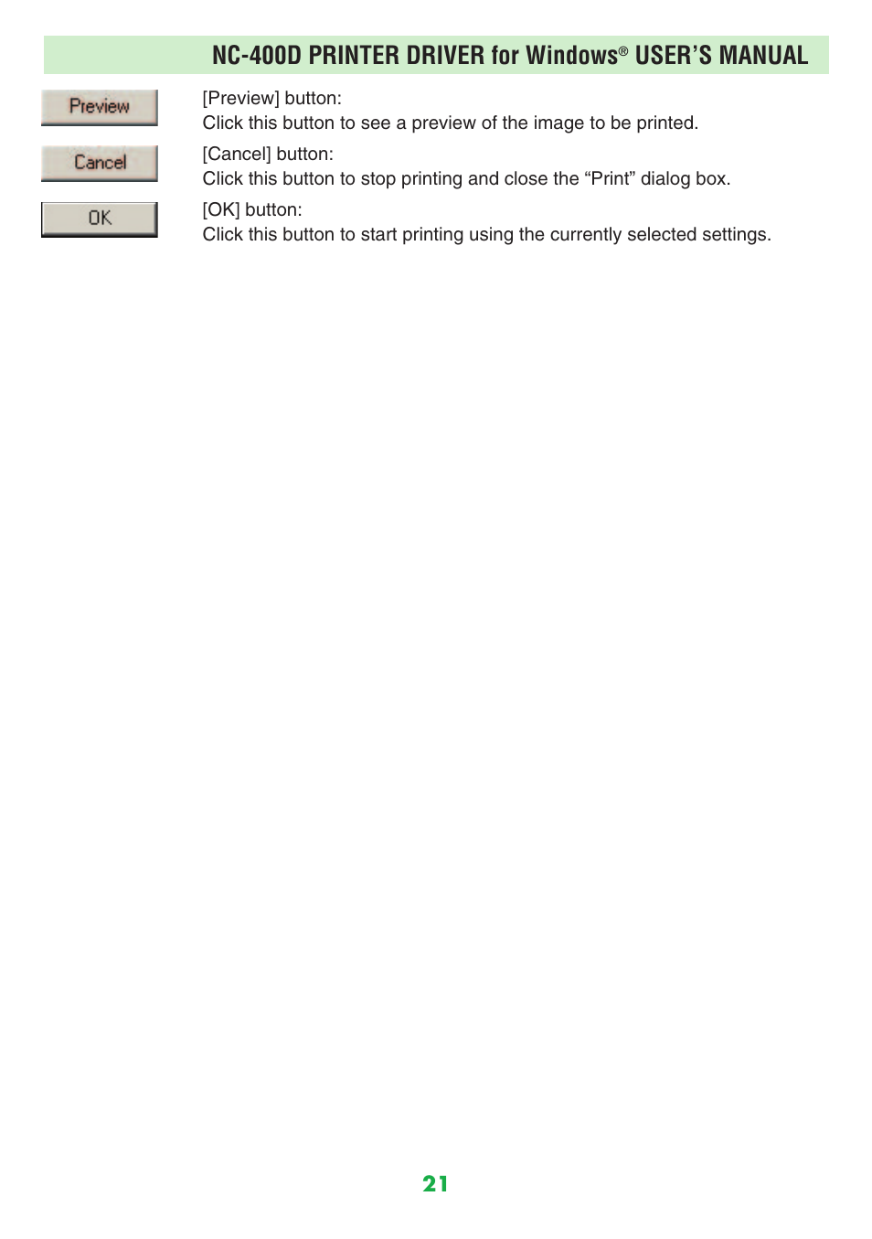 Nc-400d printer driver for windows, User’s manual | FujiFilm NC-400D User Manual | Page 21 / 47