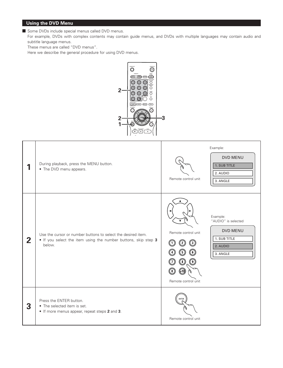 Using the dvd menu, Dvd menu | FujiFilm DVD-A1XV User Manual | Page 80 / 92