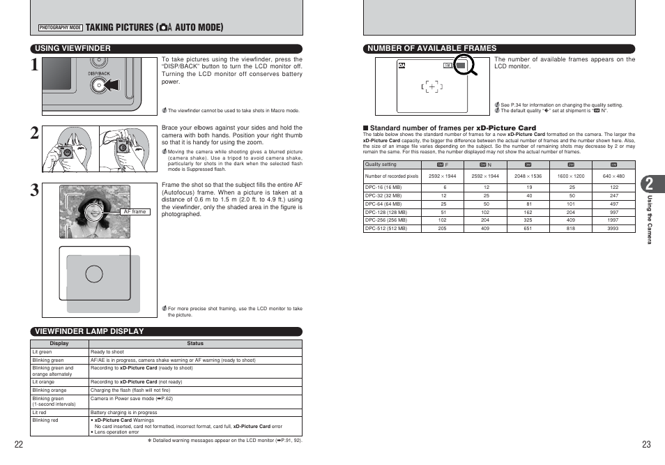 Taking pictures ( a auto mode) | FujiFilm F450 User Manual | Page 12 / 51