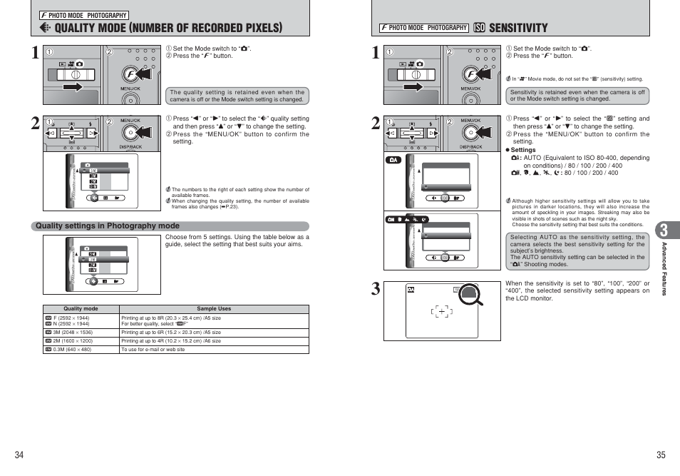 Y quality mode (number of recorded pixels), S sensitivity | FujiFilm F450 User Manual | Page 18 / 51