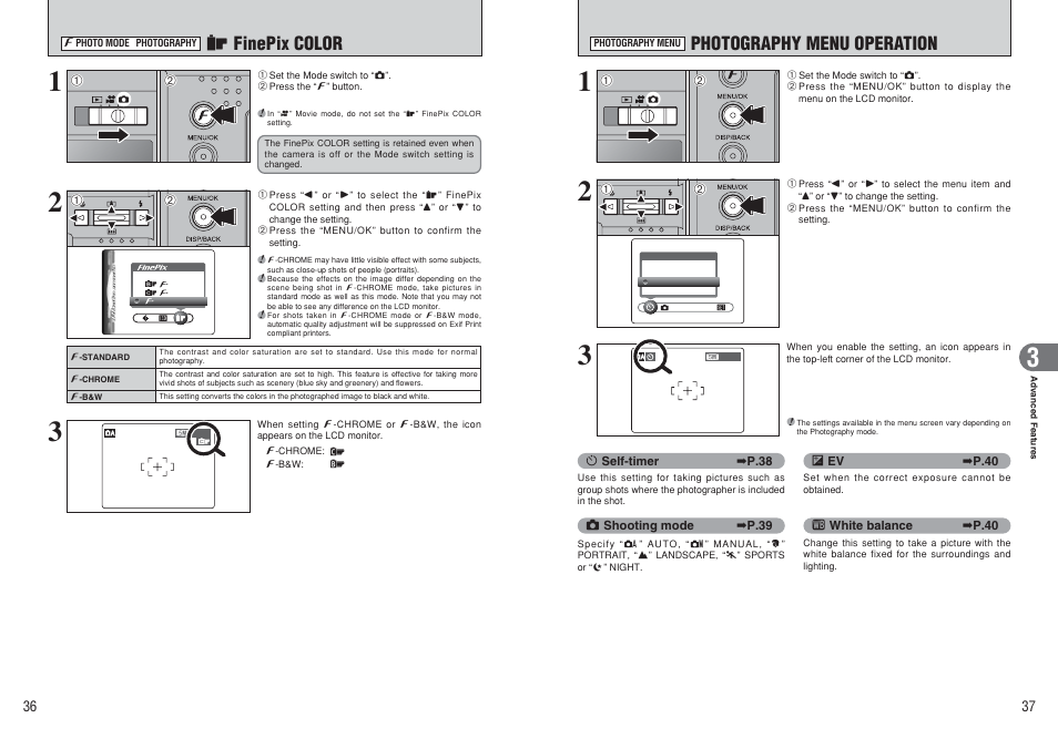 J finepix color, Photography menu operation | FujiFilm F450 User Manual | Page 19 / 51