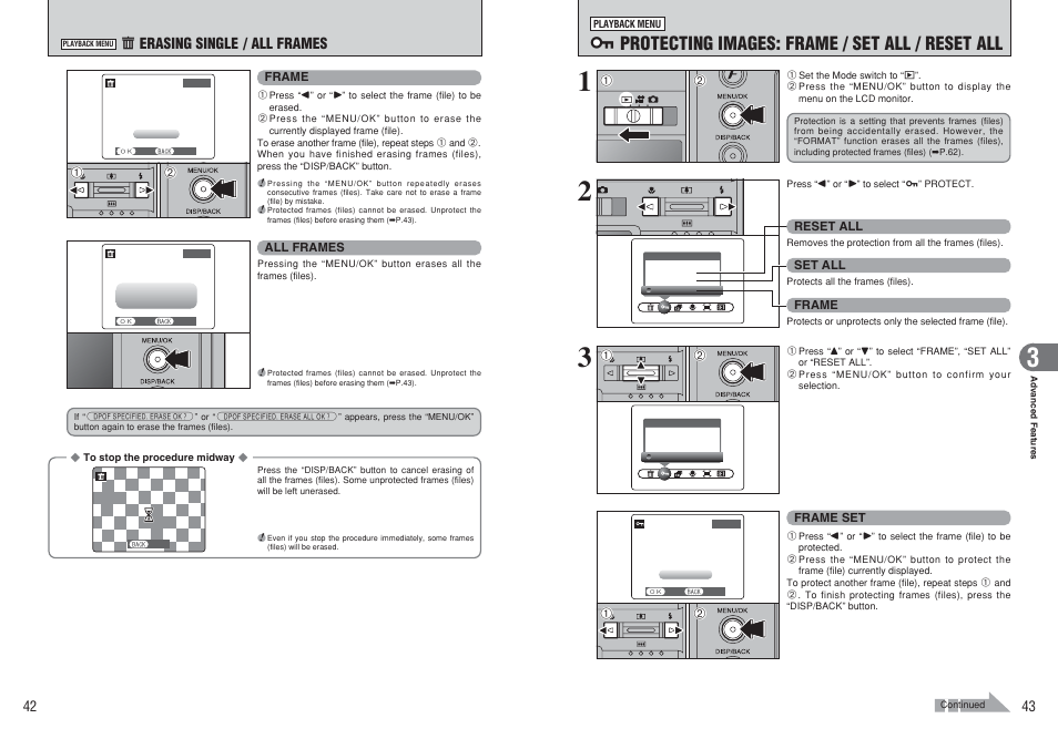 I protecting images: frame / set all / reset all | FujiFilm F450 User Manual | Page 22 / 51