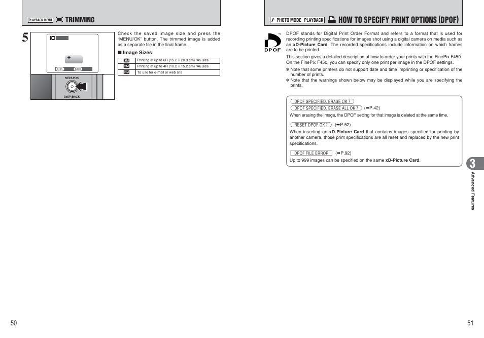 U how to specify print options (dpof) | FujiFilm F450 User Manual | Page 26 / 51