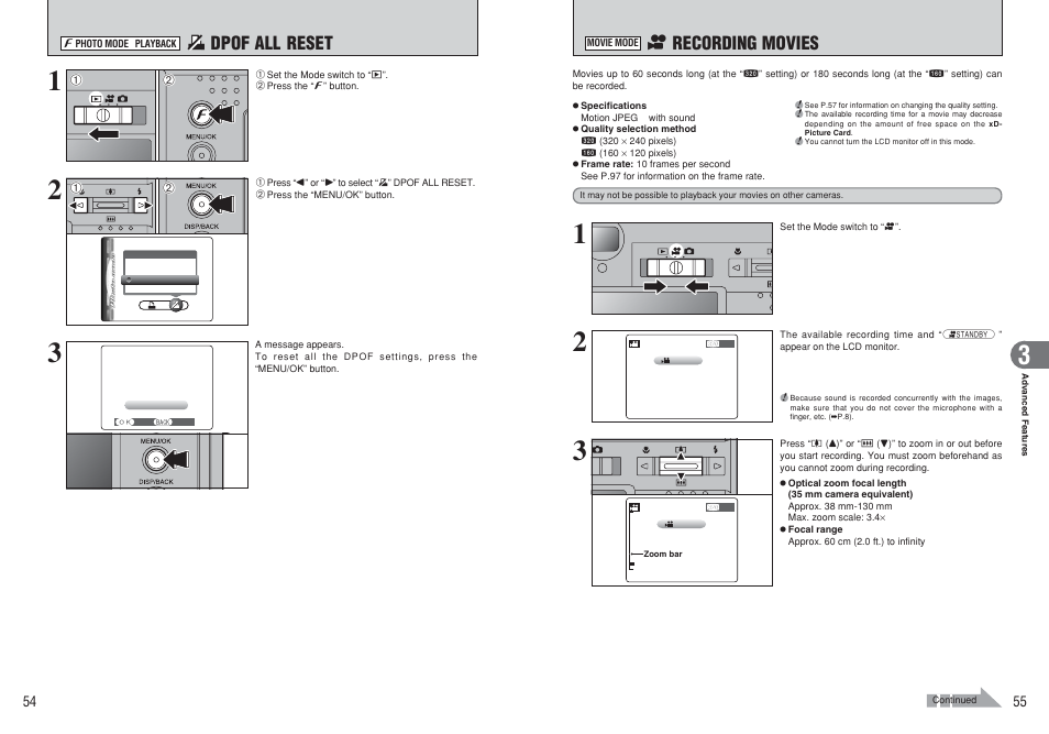 U dpof all reset, R recording movies | FujiFilm F450 User Manual | Page 28 / 51