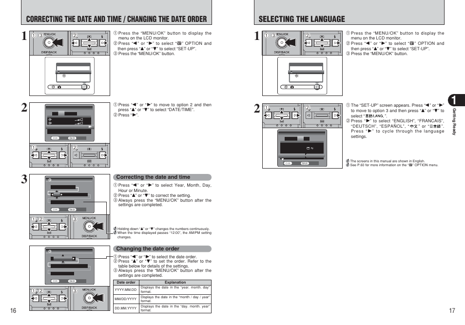 Selecting the language | FujiFilm F450 User Manual | Page 9 / 51