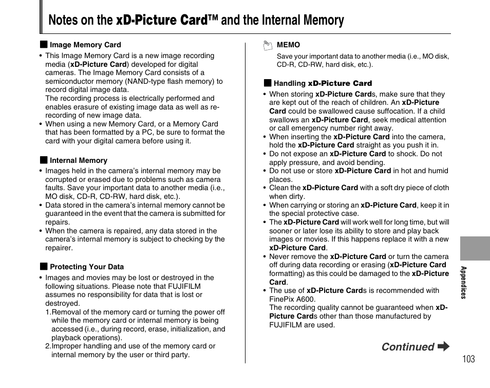 Continued q | FujiFilm FinePix A600 User Manual | Page 103 / 132