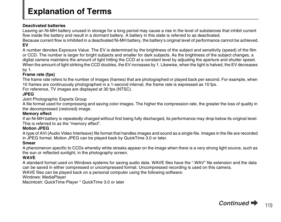 Explanation of terms | FujiFilm FinePix A600 User Manual | Page 119 / 132