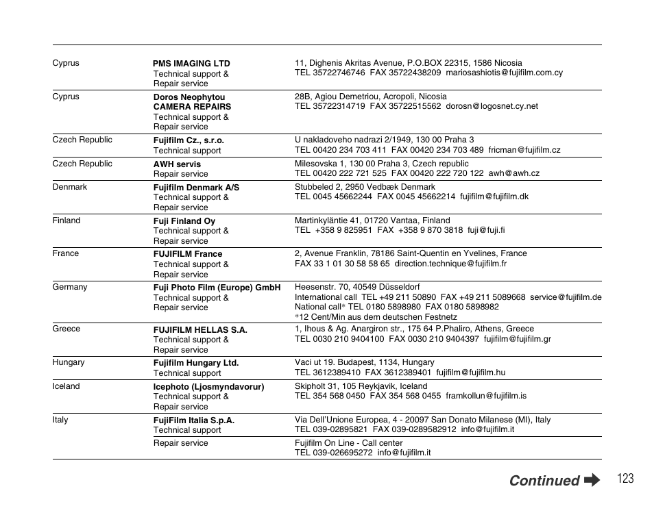 Continued q | FujiFilm FinePix A600 User Manual | Page 123 / 132
