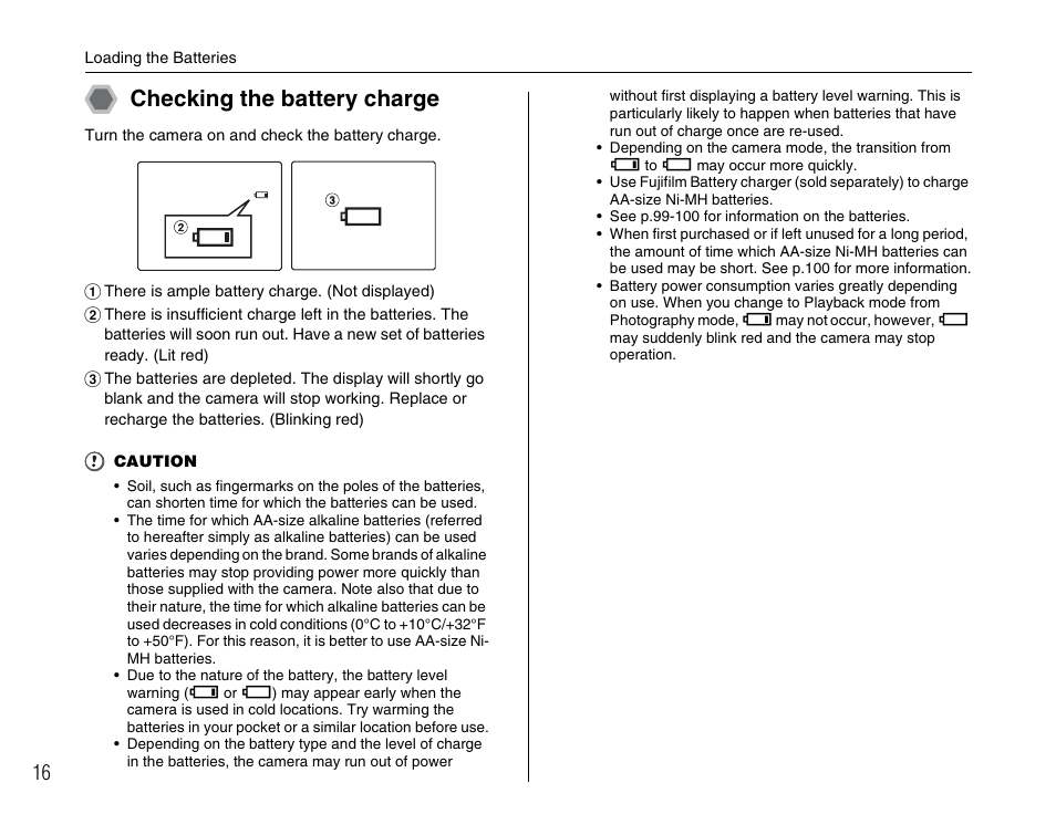 Checking the battery charge | FujiFilm FinePix A600 User Manual | Page 16 / 132