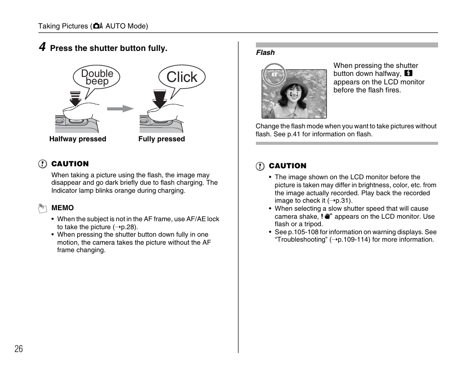 Click, Double beep | FujiFilm FinePix A600 User Manual | Page 26 / 132