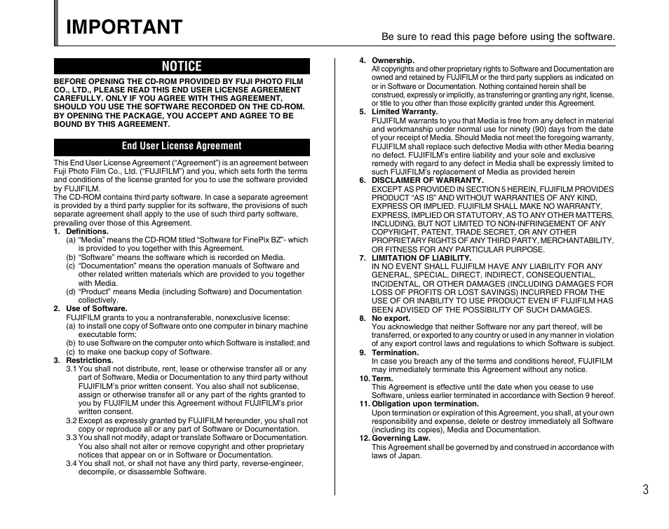 Important, Notice | FujiFilm FinePix A600 User Manual | Page 3 / 132