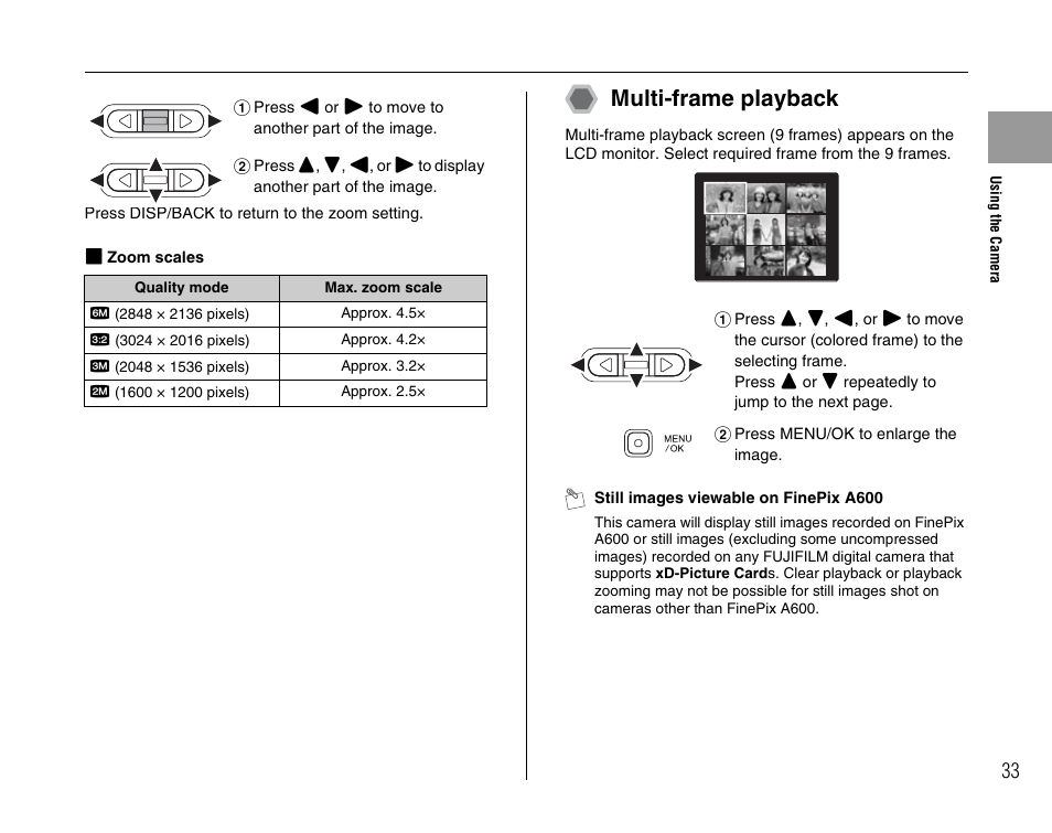 Multi-frame playback | FujiFilm FinePix A600 User Manual | Page 33 / 132