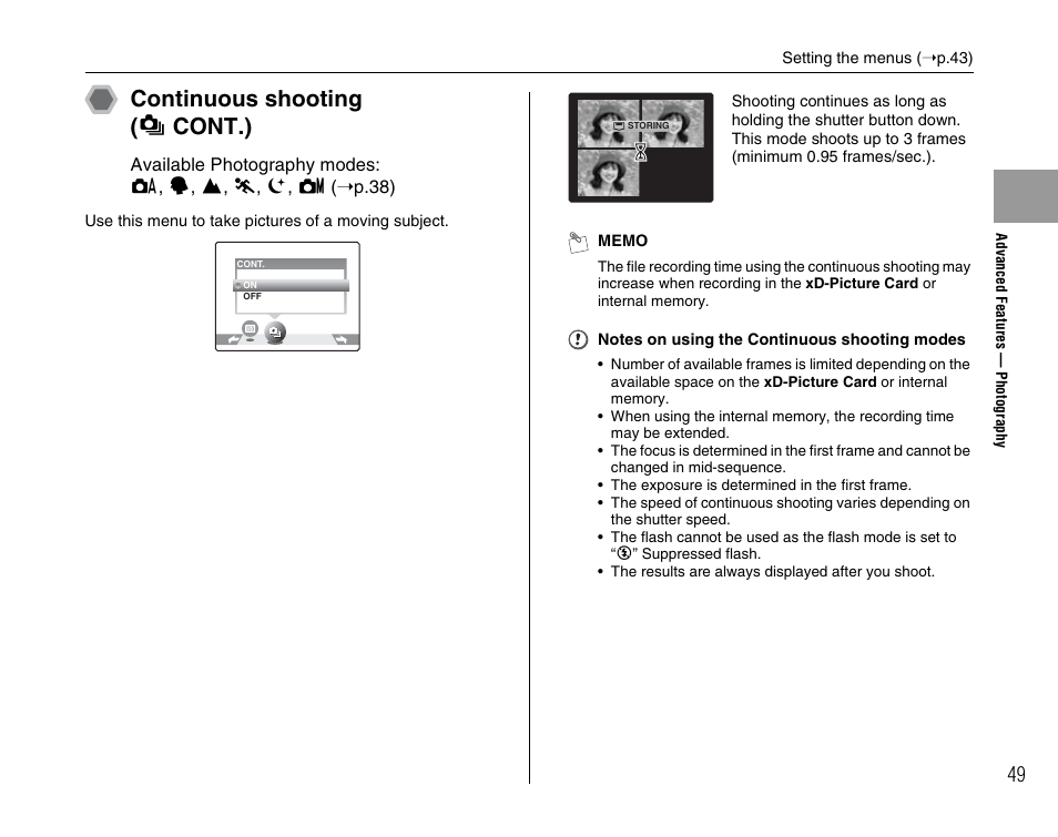 Continuous shooting ( f cont.) | FujiFilm FinePix A600 User Manual | Page 49 / 132