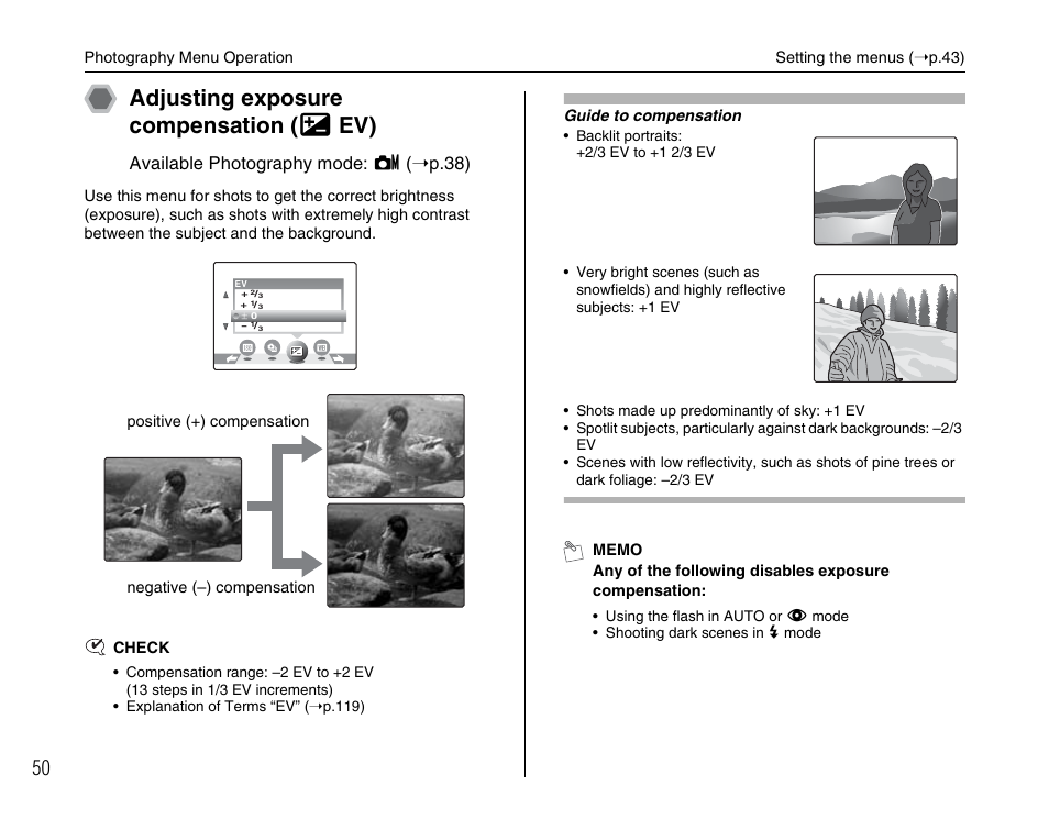 Adjusting exposure compensation ( s ev), Available photography mode: s ( ➝p.38) | FujiFilm FinePix A600 User Manual | Page 50 / 132