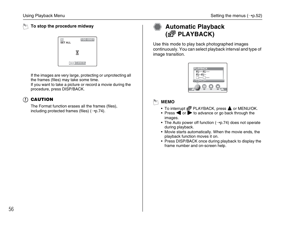 Automatic playback ( g playback) | FujiFilm FinePix A600 User Manual | Page 56 / 132