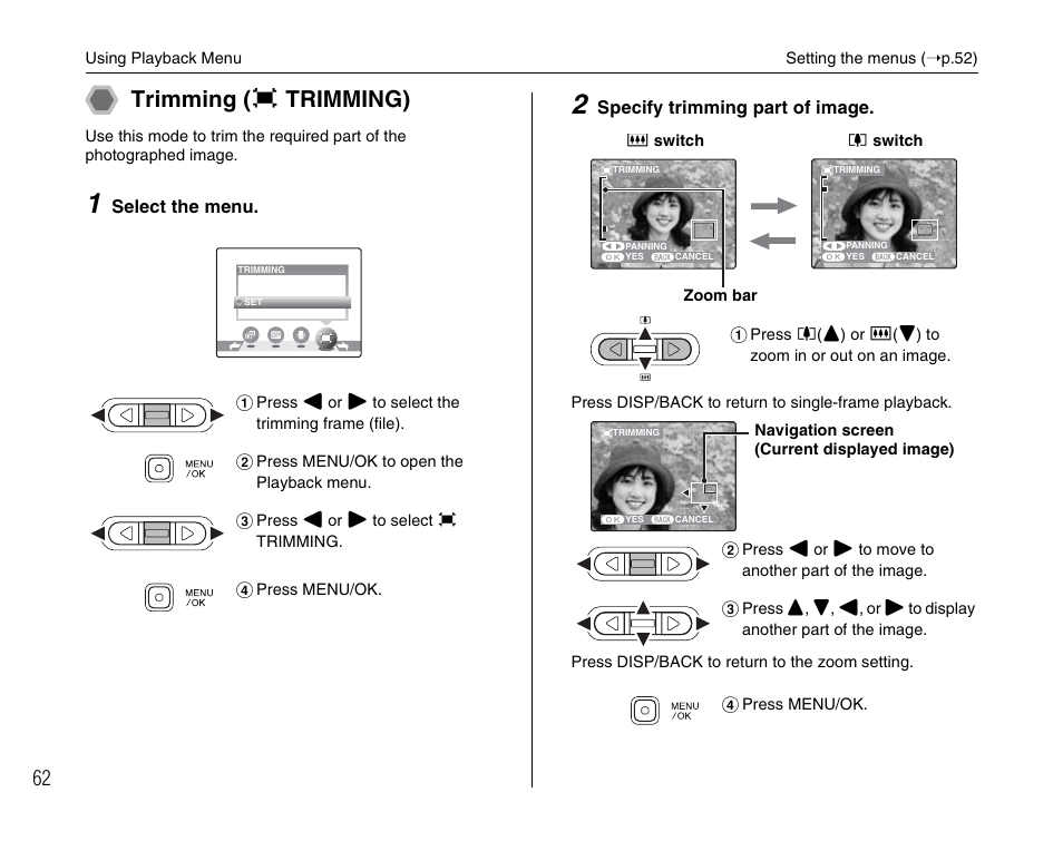 Trimming ( y trimming) | FujiFilm FinePix A600 User Manual | Page 62 / 132