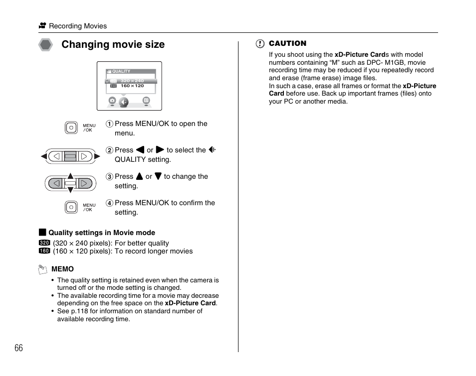 Changing movie size | FujiFilm FinePix A600 User Manual | Page 66 / 132