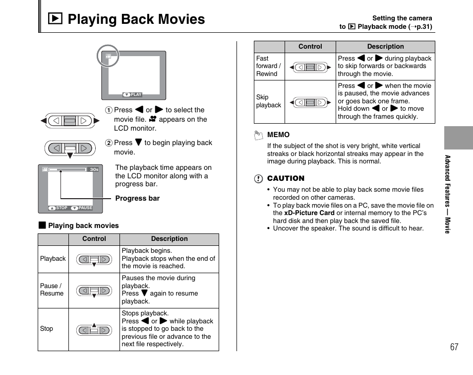 W playing back movies | FujiFilm FinePix A600 User Manual | Page 67 / 132