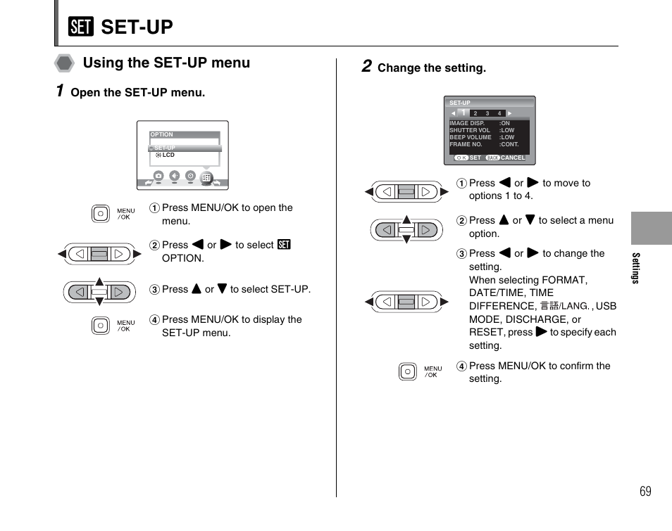 U set-up, Using the set-up menu | FujiFilm FinePix A600 User Manual | Page 69 / 132