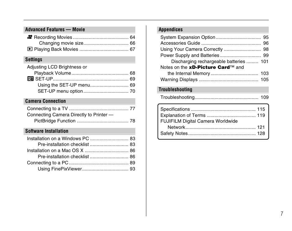 FujiFilm FinePix A600 User Manual | Page 7 / 132