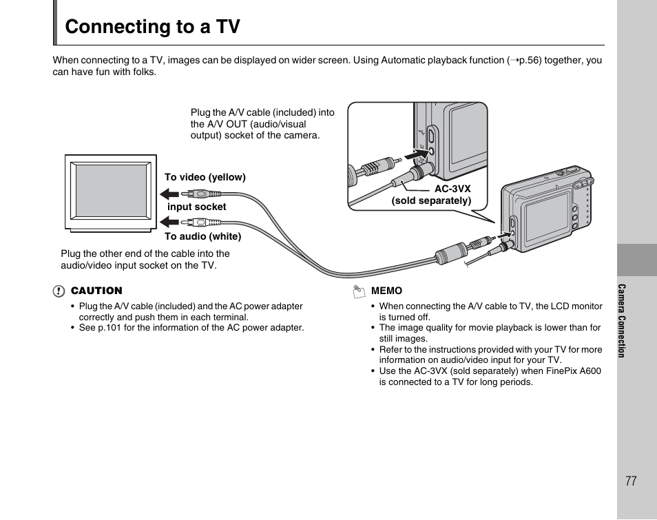 Connecting to a tv | FujiFilm FinePix A600 User Manual | Page 77 / 132